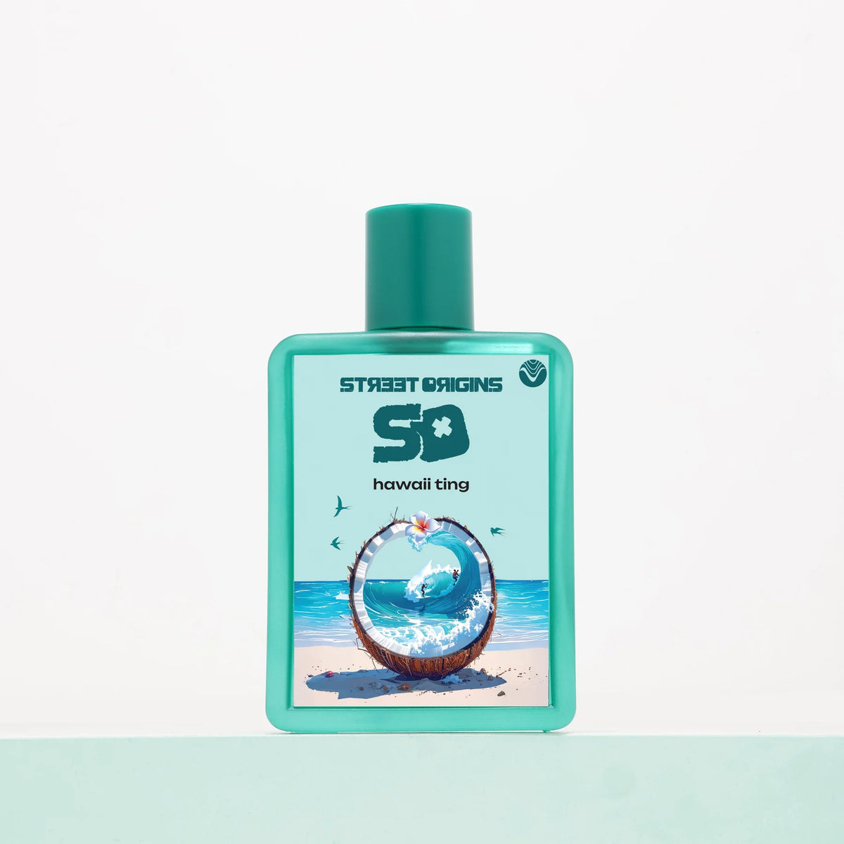Hawaii Ting by Street Origins — teal bottle with coconut and ocean wave artwork