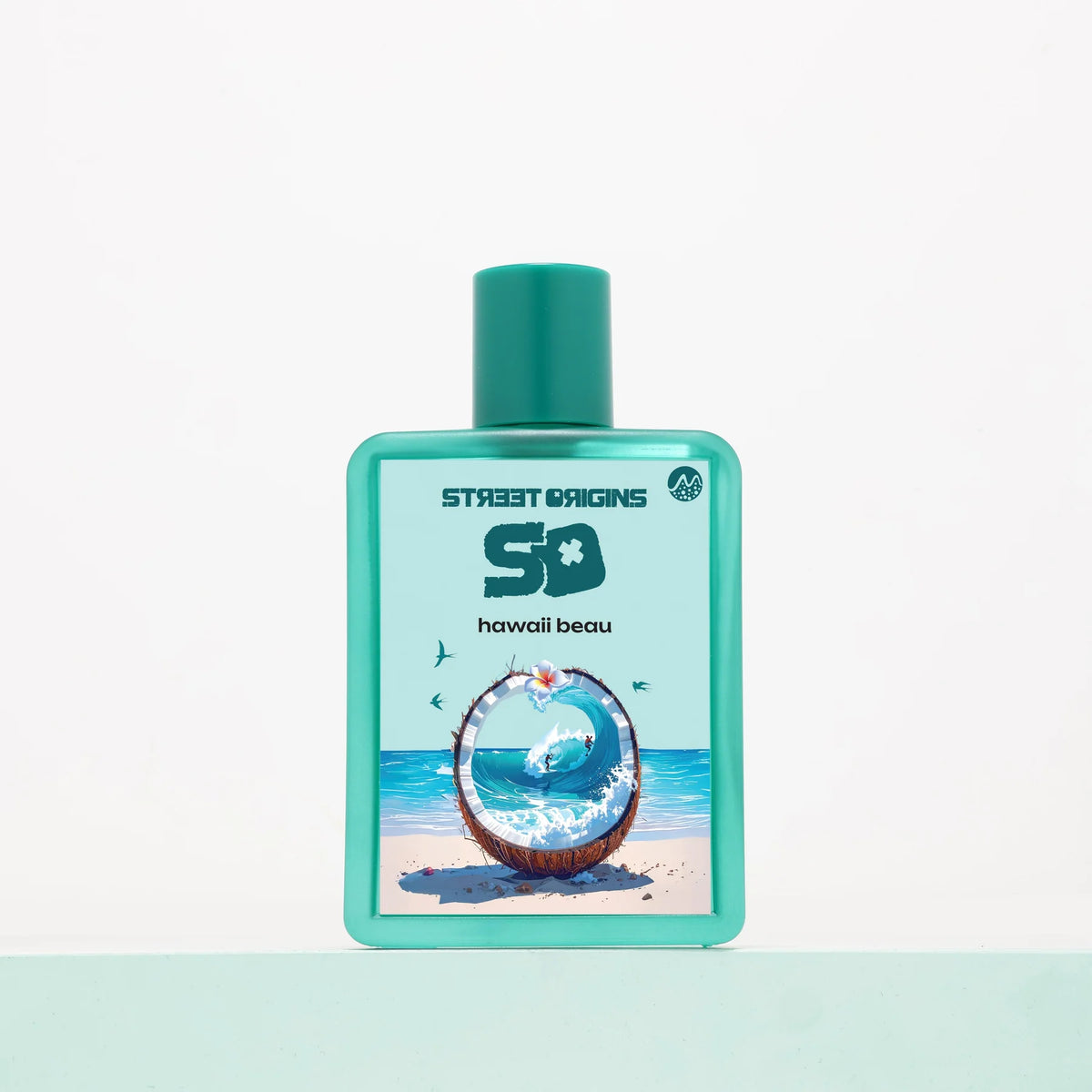 Hawaii Beau by Street Origins — teal bottle with coconut and ocean wave artwork