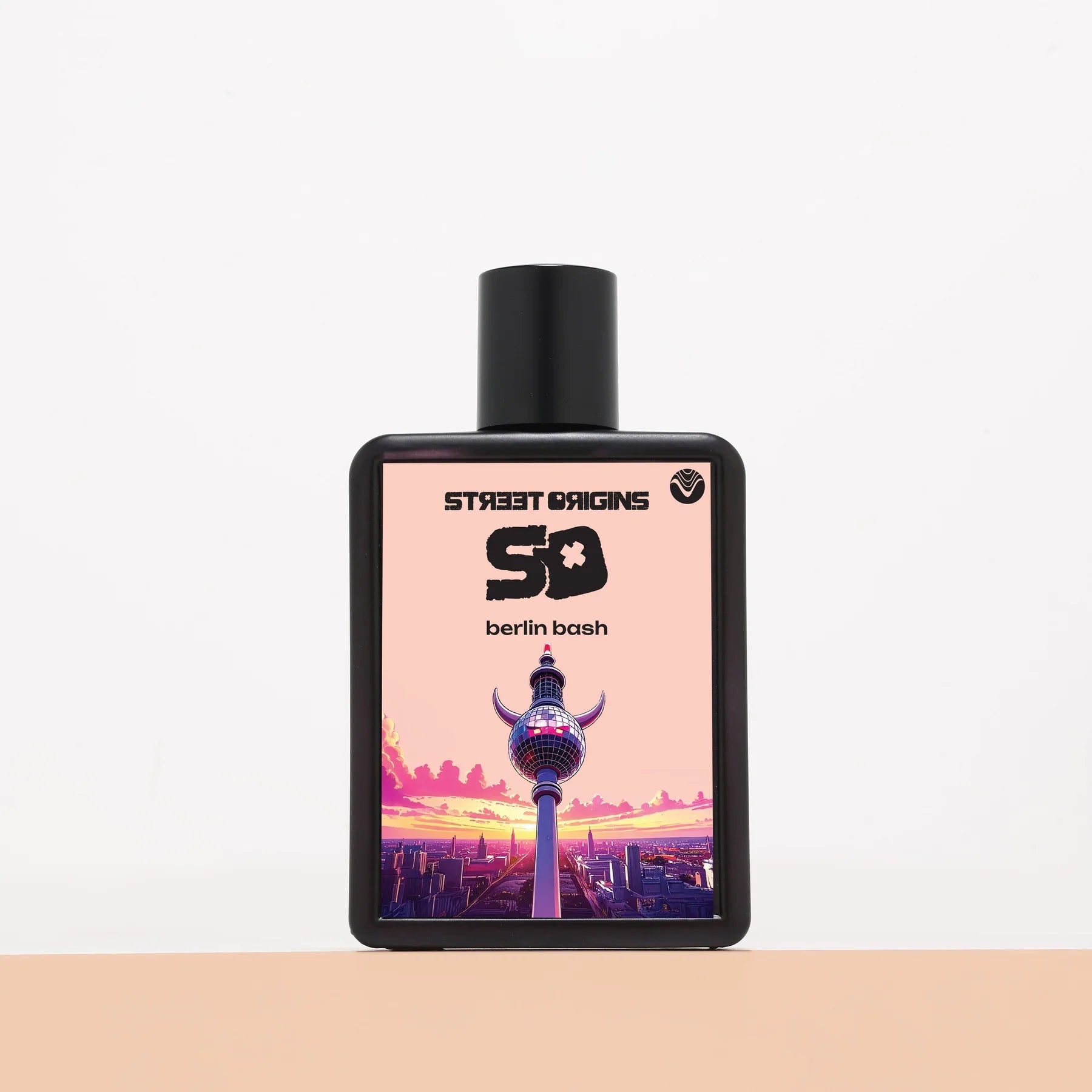 Berlin Bash by Street Origins — black bottle with Berlin skyline and pink sunset artwork